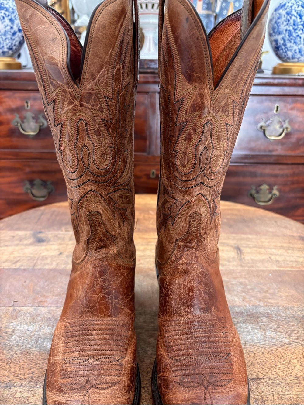 Lucchese Brown Embroidered Leather Heeled Cowboy Boots Savannah mad dog 7.5 - Picture 10 of 11